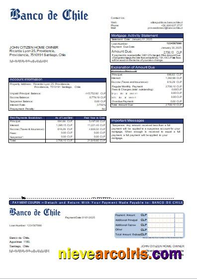 Chile Banco de Chile bank mortgage statement